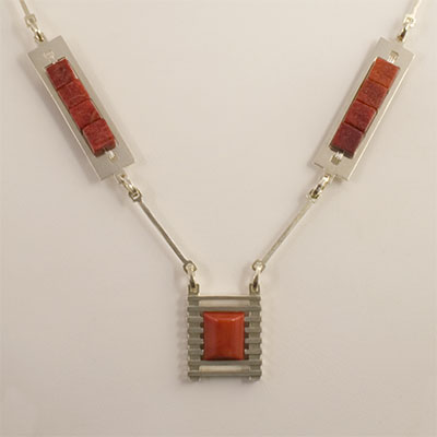 Red Mediterranean Coral sterling silver pendant