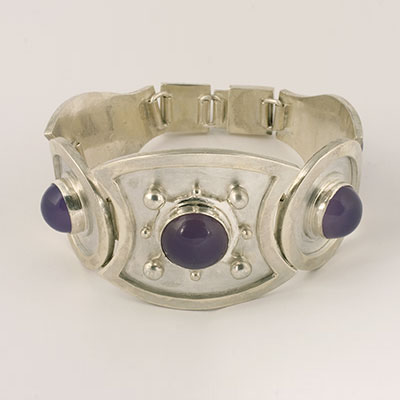 silver bracelet with lavender chalcedony