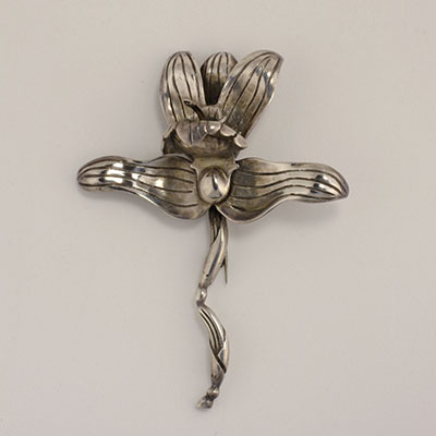 Hector Aguilar Silver Orchid Pin Brooch