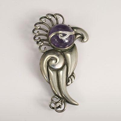 Hector Aguilar Sterling Silver and Amethyst Parrot Pin