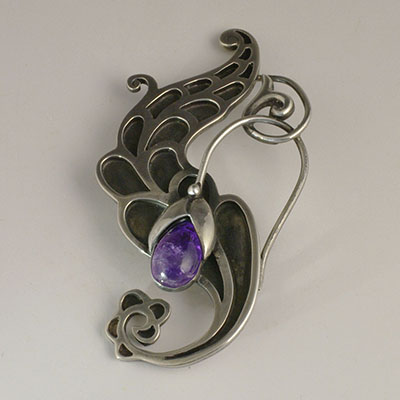 Vintage Mexican Silver jewelry Margot de Taxco Silver floral brooch pin with amethyst