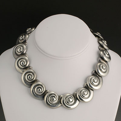 Margot de Taxco Sterling Silver Shell 3-Piece Set - A Choker with an Extension and a Bracelet